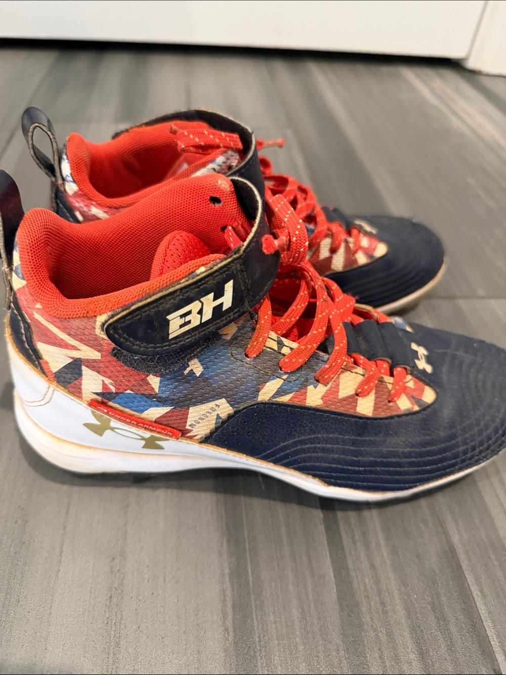 Under Armour Red & Navy Patterned Kids High-Top Sneakers